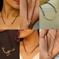 Surat Jewel Premium Austrian Stone And Black Beads Mixed Design Mangalsutra