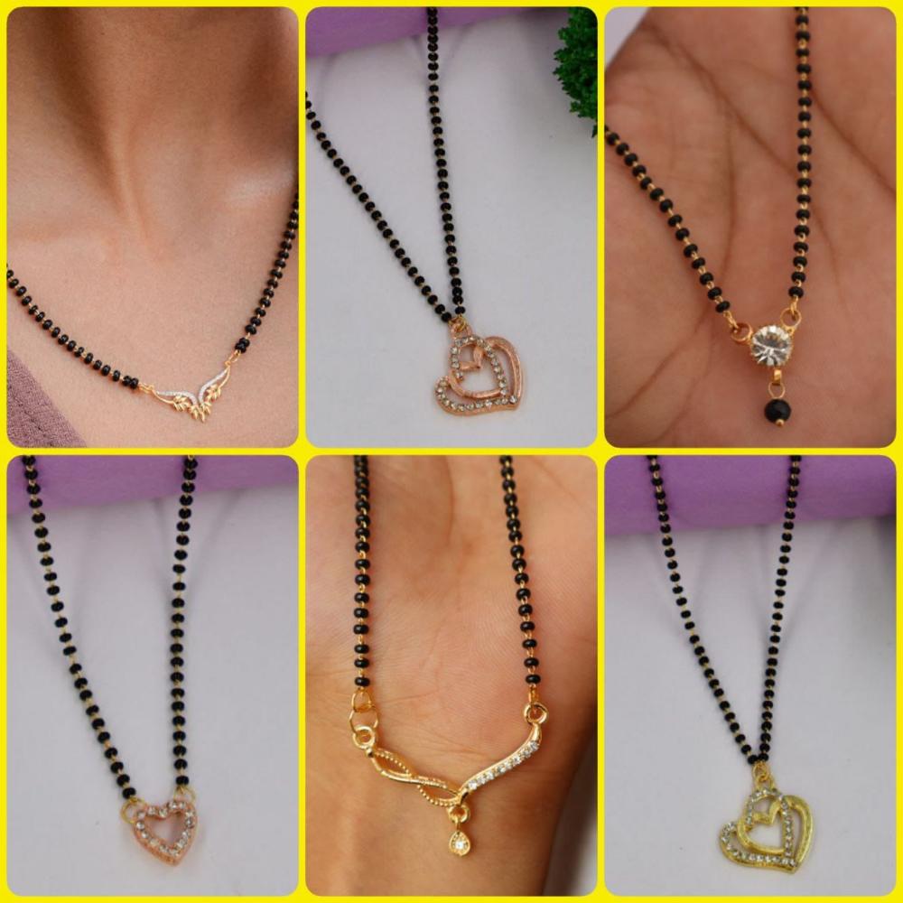 Surat Jewel Premium Austrian Stone And Black Beads Mixed Design Mangalsutra