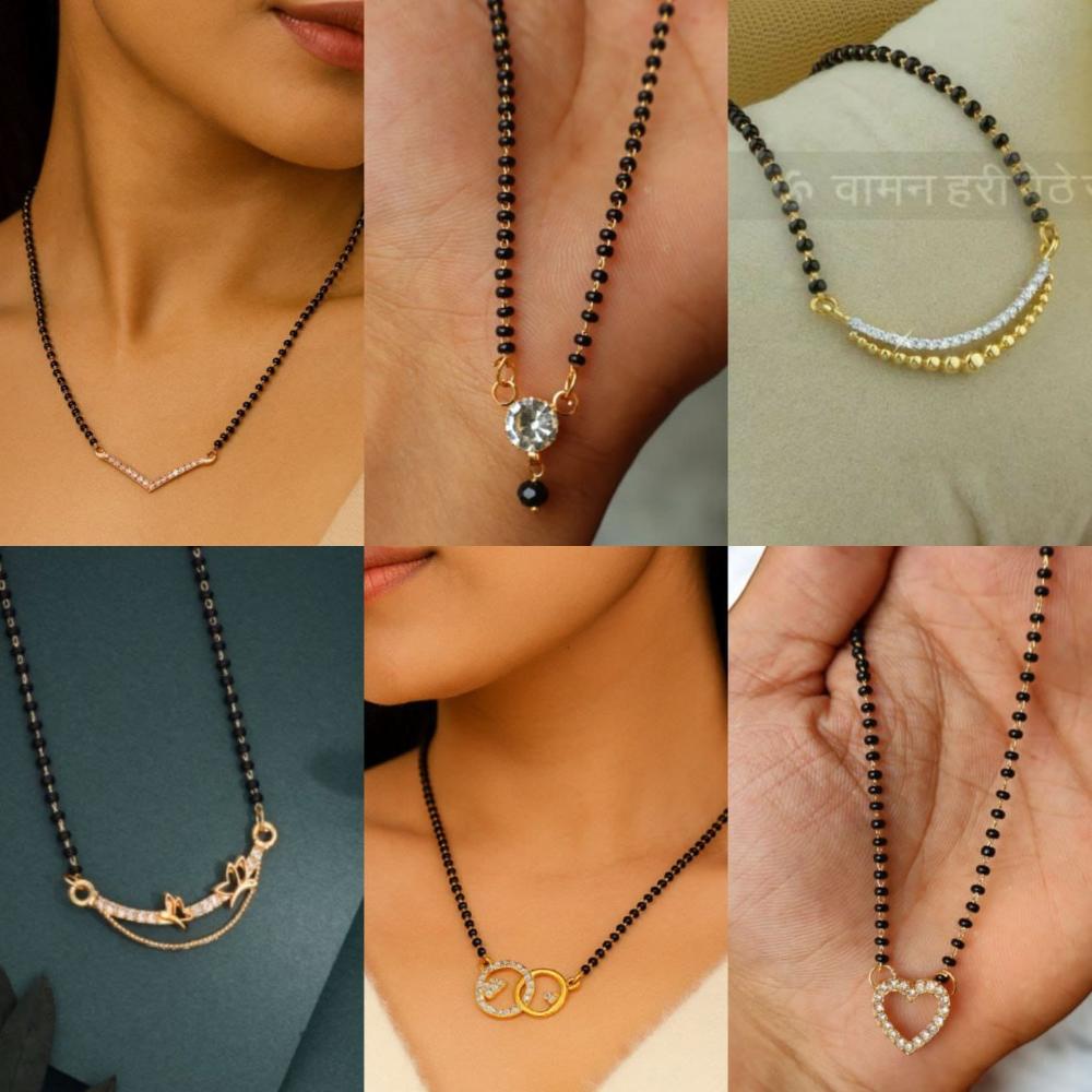 Surat Jewel Premium Austrian Stone And Black Beads Mixed Design Mangalsutra