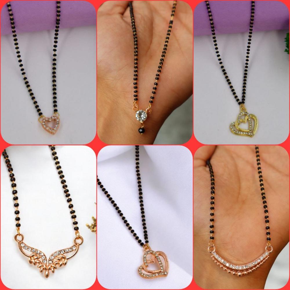 Surat Jewel Premium Austrian Stone And Black Beads Mixed Design Mangalsutra