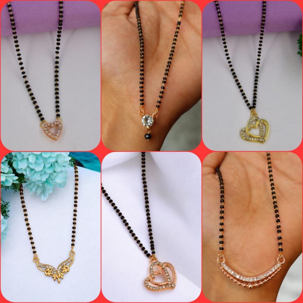 Surat Jewel Premium Austrian Stone And Black Beads Mixed Design Mangalsutra