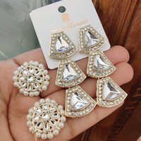 ZF Collection Premium Kundan And Pearl Earings Jewellery Combo Set