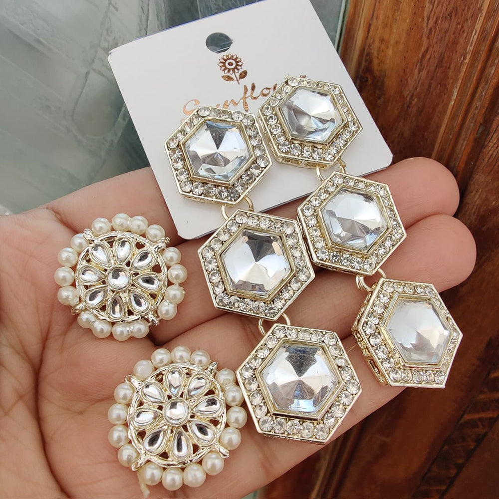 ZF Collection Premium Kundan And Pearl Earings Jewellery Combo Set