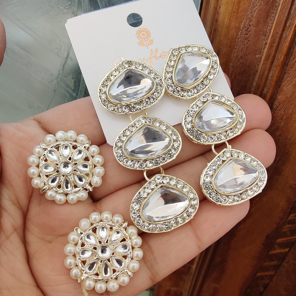 ZF Collection Premium Kundan And Pearl Earings Jewellery Combo Set