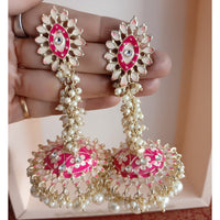 ZF Collection Traditional Kundan And Pearl Meenakari Designer Jhumki Earrings