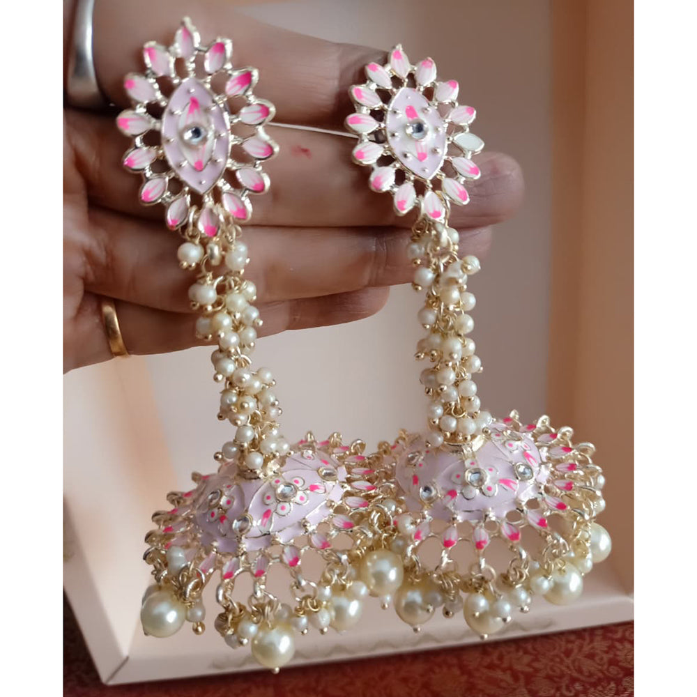 ZF Collection Traditional Kundan And Pearl Meenakari Designer Jhumki Earrings