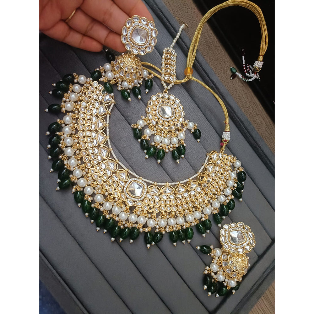 ZF Collection Premium Kundan Stone Beads And Pearl Necklace Set