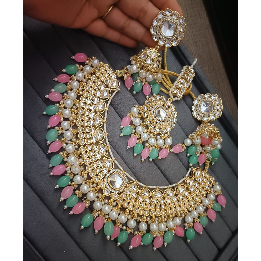 ZF Collection Premium Kundan Stone Beads And Pearl Necklace Set