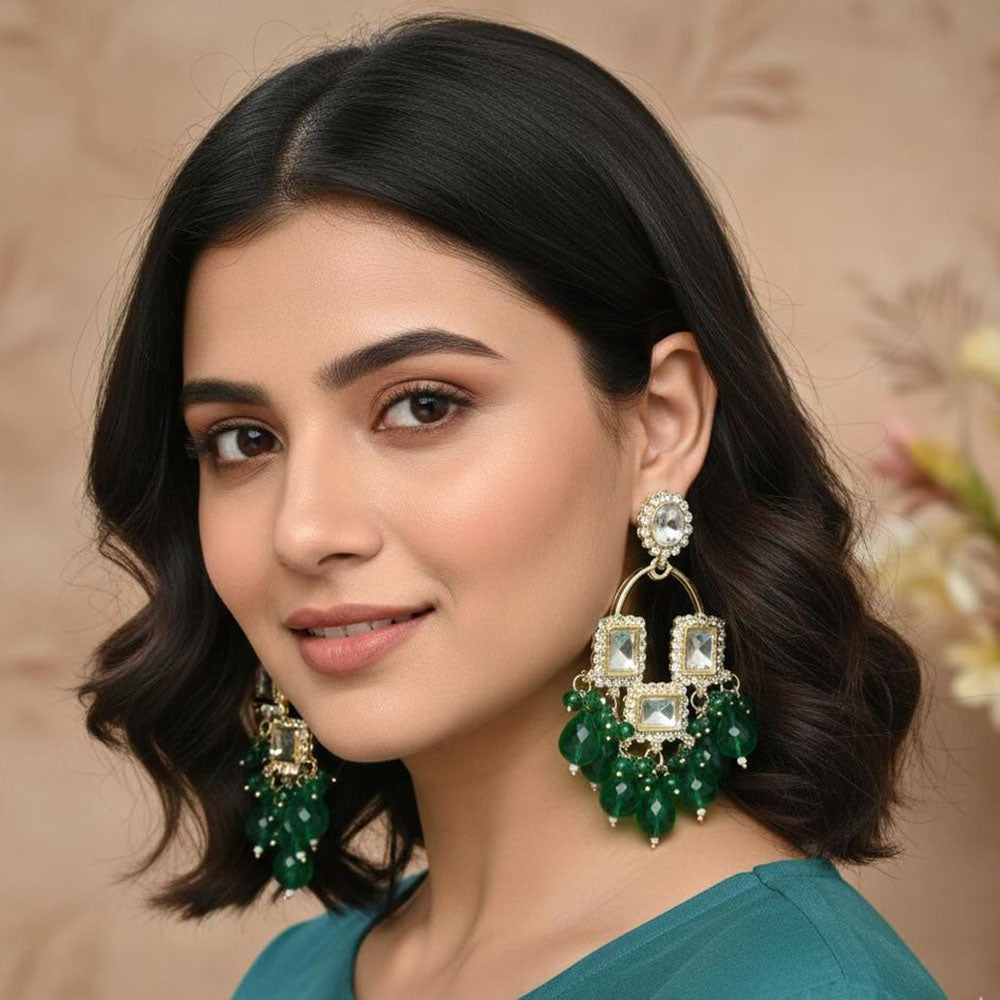 ZF Collection Royal Kundan Austrian Stone Beaded Dangler Earrings