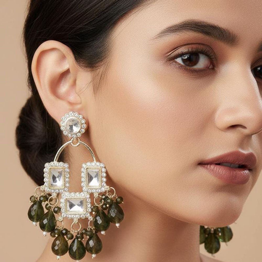 ZF Collection Royal Kundan Austrian Stone Beaded Dangler Earrings