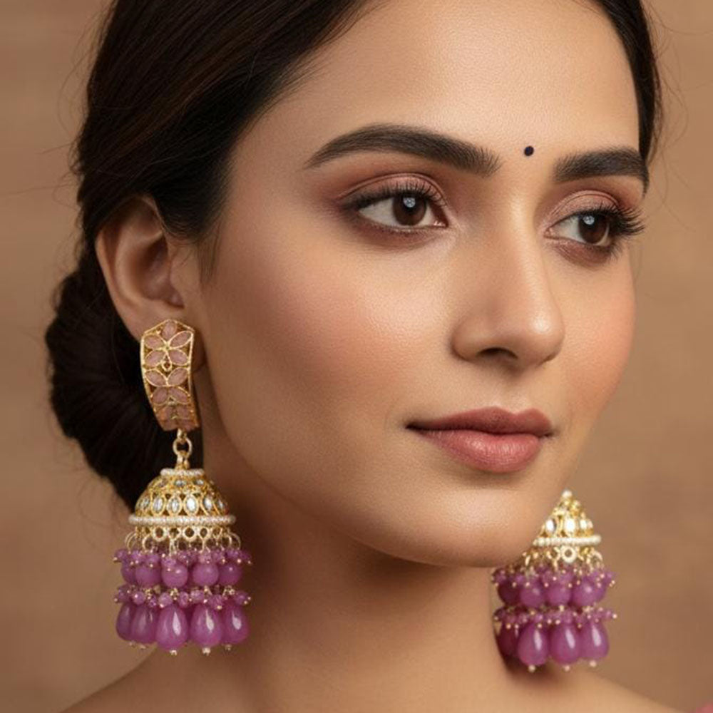 ZF Collection Royal Crystal Stone And Beaded Jhumki Earrings