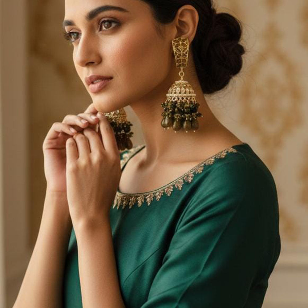 ZF Collection Royal Crystal Stone And Beaded Jhumki Earrings