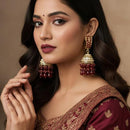 ZF Collection Royal Crystal Stone And Beaded Jhumki Earrings