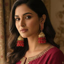 ZF Collection Royal Crystal Stone And Beaded Jhumki Earrings