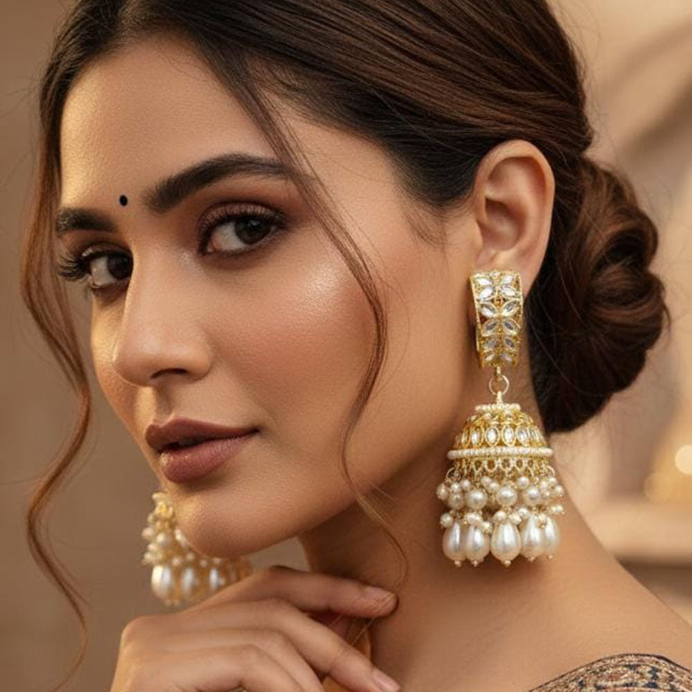 ZF Collection Royal Crystal Stone And Beaded Jhumki Earrings