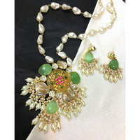 ZF Collection Pota Stone And Mother of Pearl Designer Long Necklace Set