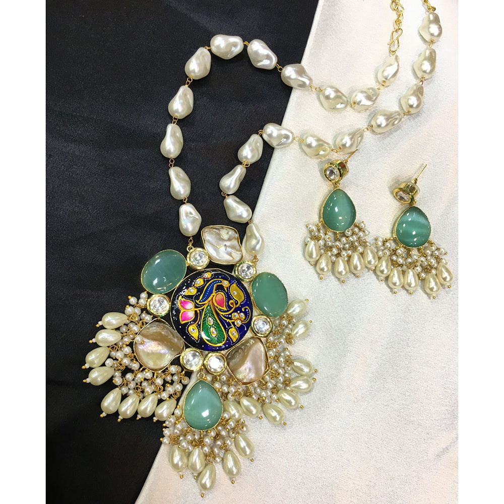 ZF Collection Pota Stone And Mother of Pearl Designer Long Necklace Set