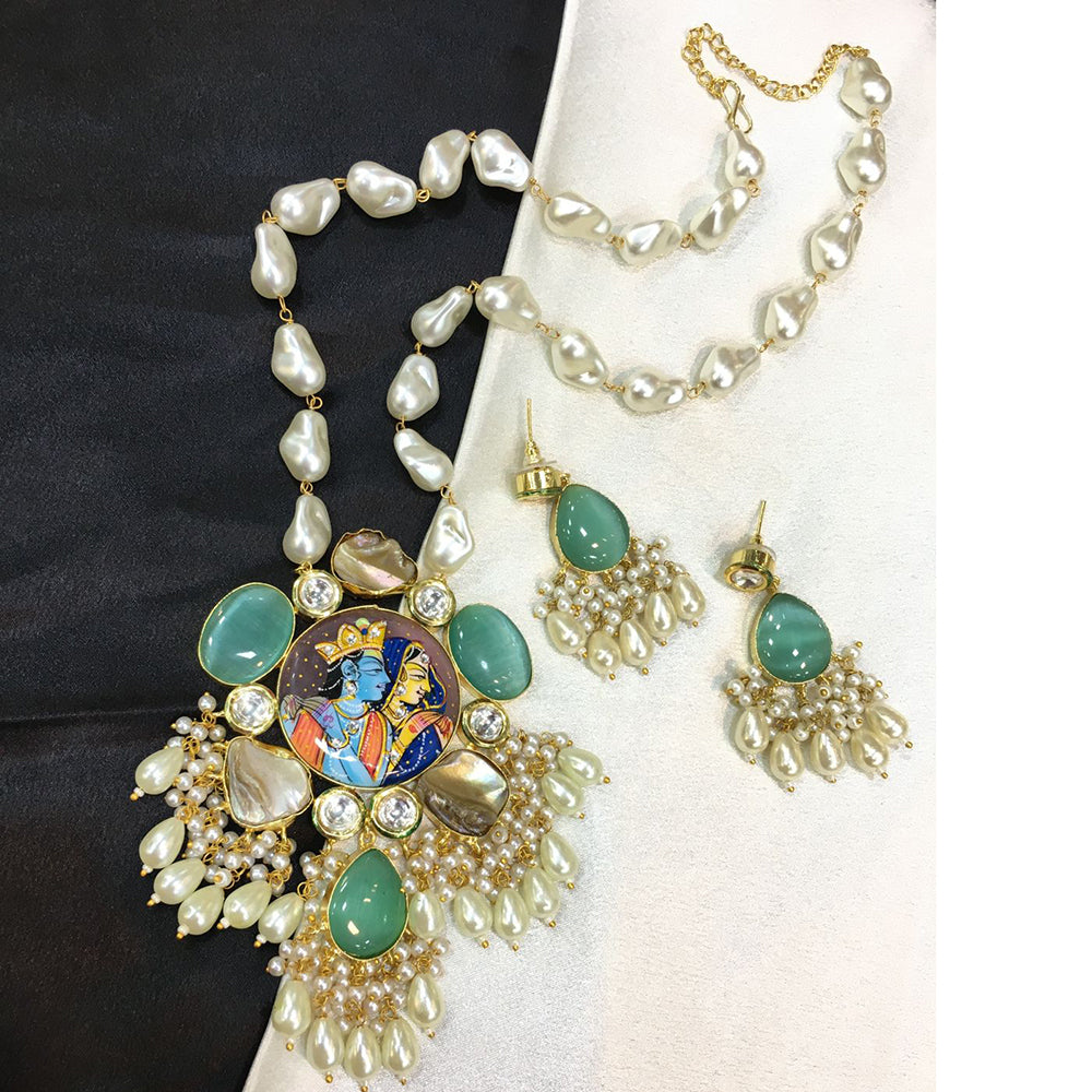 ZF Collection Pota Stone And Mother of Pearl Designer Long Necklace Set