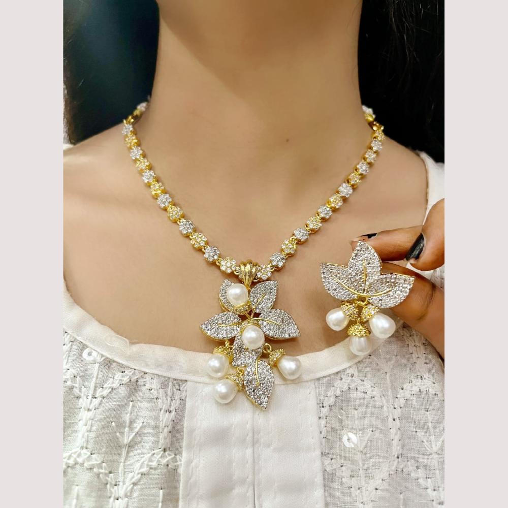 ZF Collection Sparkling Austrian Stone And Pearl Party Wear Necklace Set
