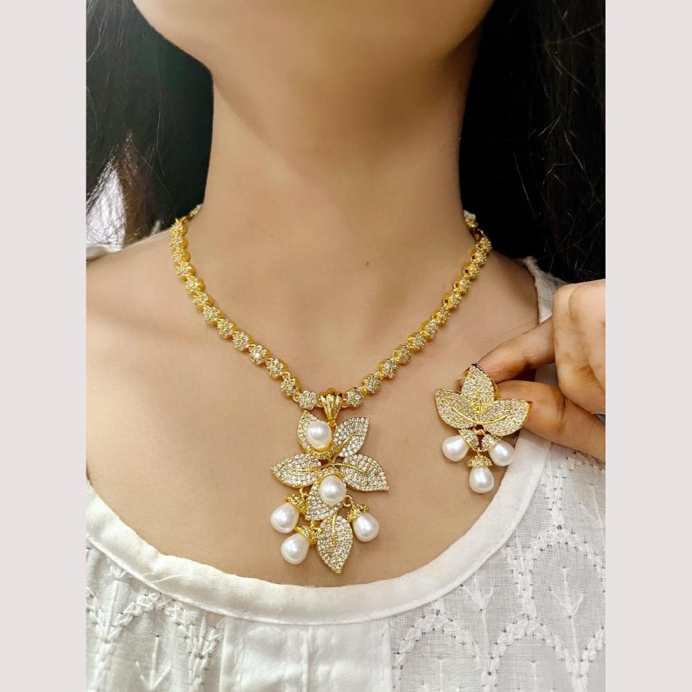 ZF Collection Sparkling Austrian Stone And Pearl Party Wear Necklace Set