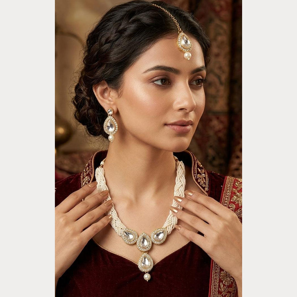 ZF Collection Elegant Kundan Stone And Pearl Necklace Set