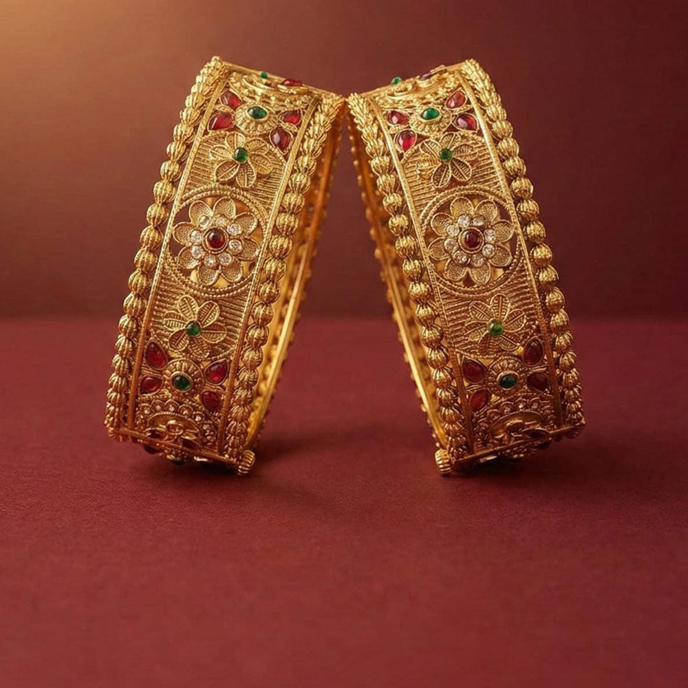 ZF Collection Designer Pota Stone Openable Bangles Set 