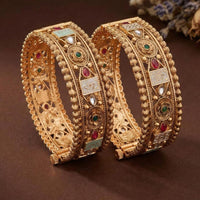 ZF Collection Designer Pota Stone Meenakari Openable Bangles Set 