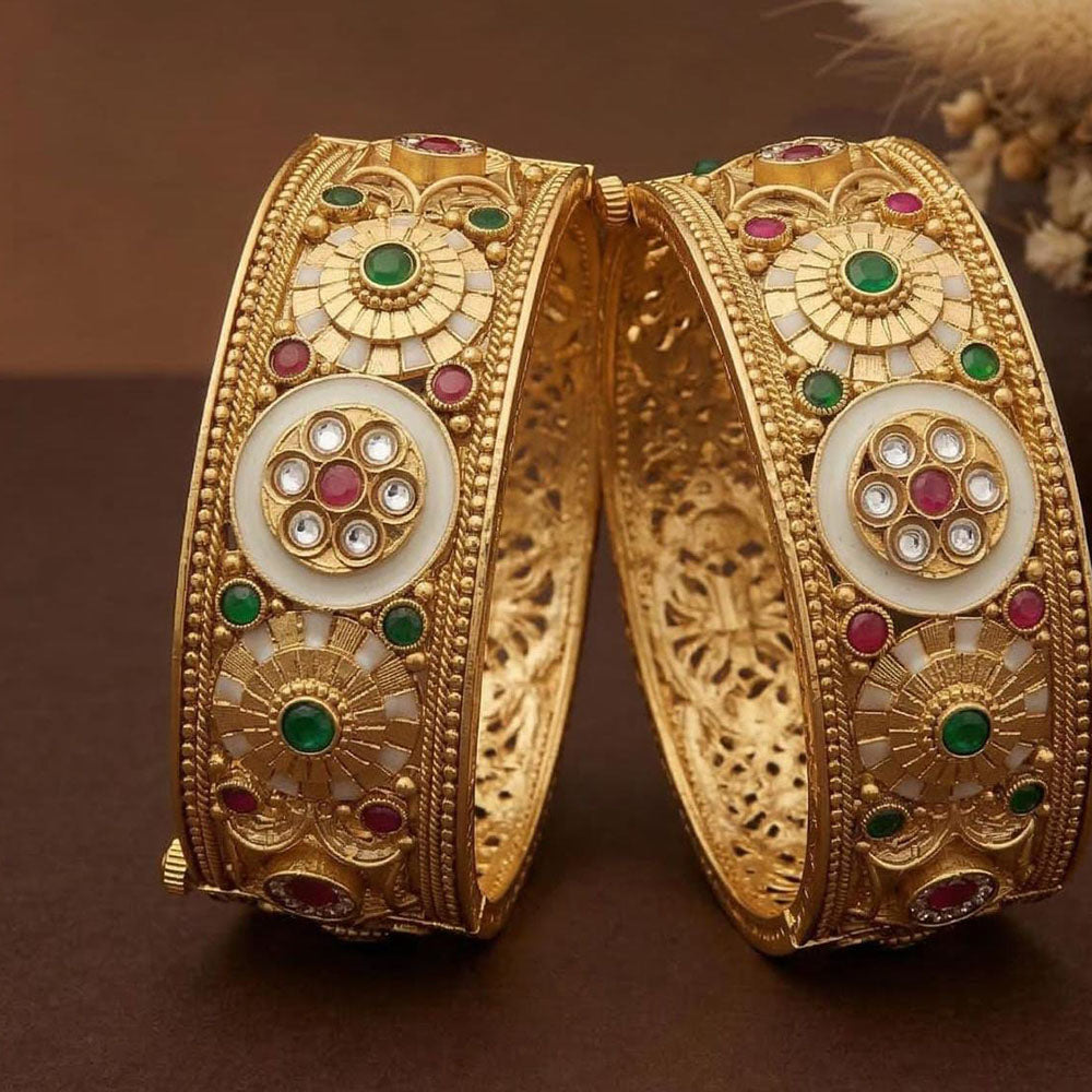 ZF Collection Designer Pota Stone Meenakari Openable Bangles Set 