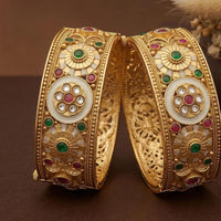 ZF Collection Designer Pota Stone Meenakari Openable Bangles Set 
