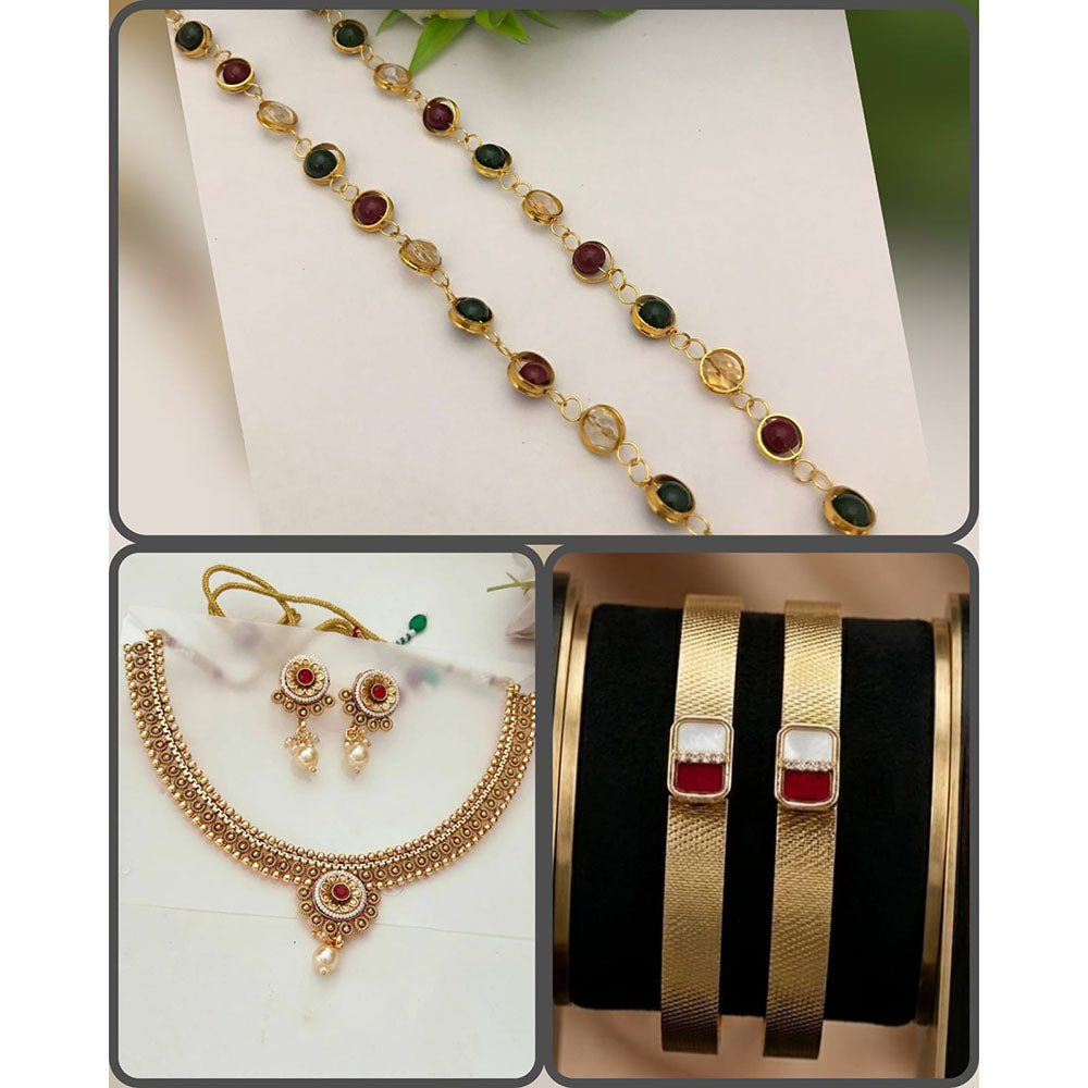 ZF Collection Party Wear Pota Stone And Pearl Combo Set