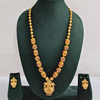 ZF Collection Traditional Pota Stone And Beads Temple Long Necklace Set 