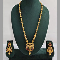 ZF Collection Traditional Pota Stone And Beads Temple Long Necklace Set 