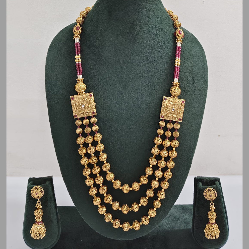 ZF Collection Traditional Pota Stone And Beads Long Necklace Set 