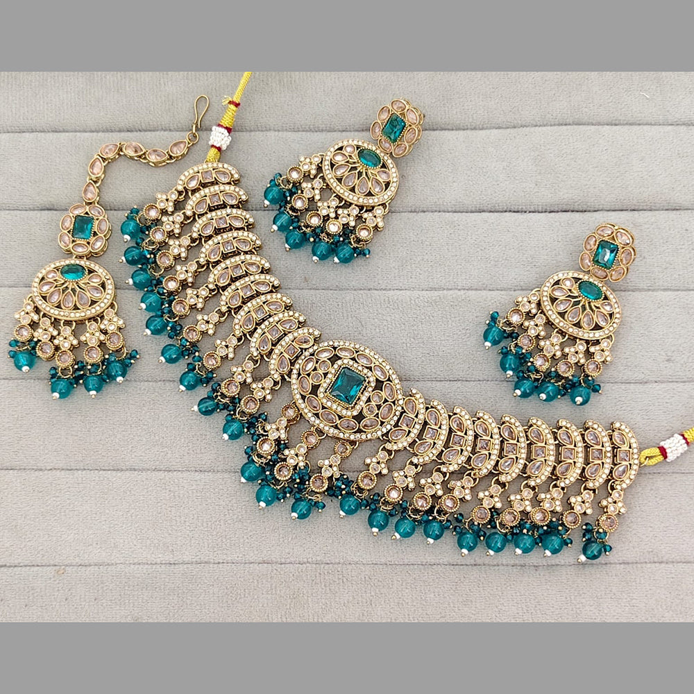 ZF Collection Stylish Crystal Stone And Beads Choker Necklace Set