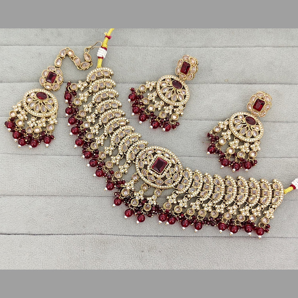 ZF Collection Stylish Crystal Stone And Beads Choker Necklace Set