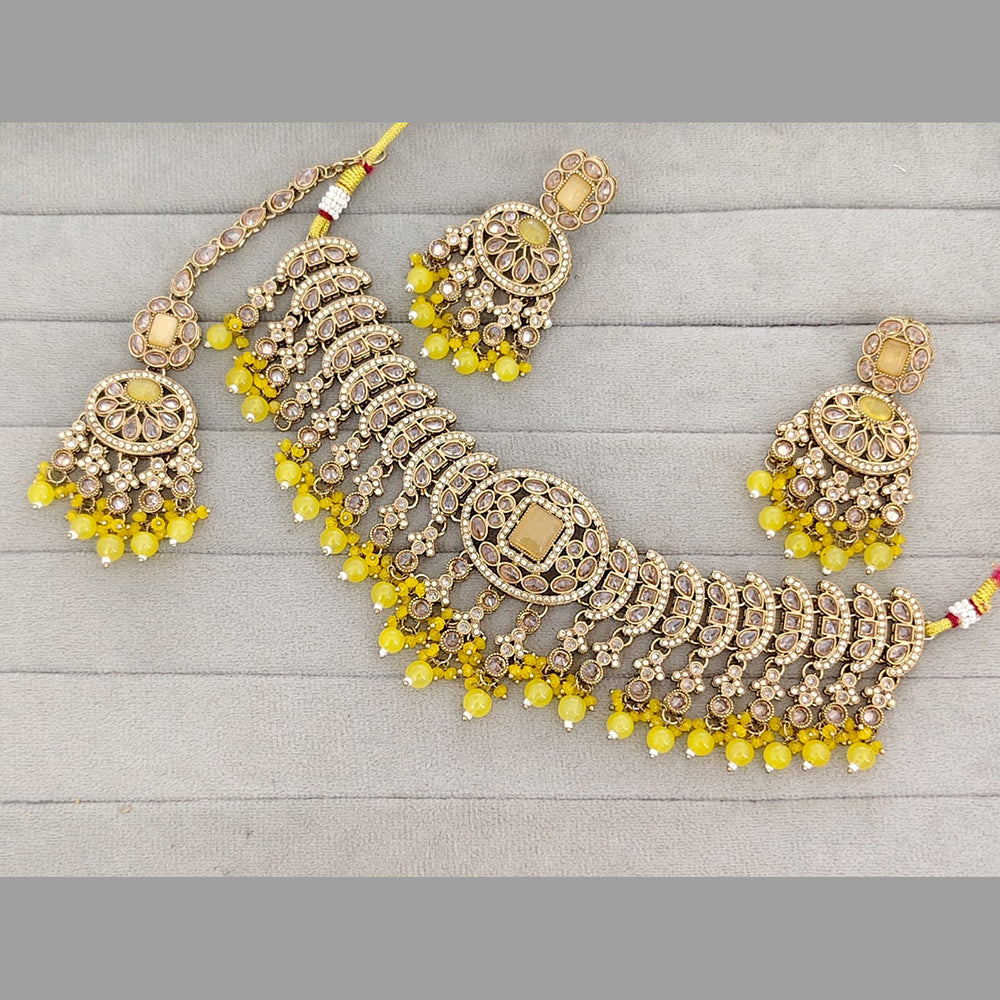 ZF Collection Stylish Crystal Stone And Beads Choker Necklace Set