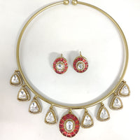 ZF Collection Festive Wear Polki Kundan Stone Necklace Set 