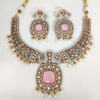 ZF Collection Festive Wear Polki Kundan Stone And Pearl Necklace Set 