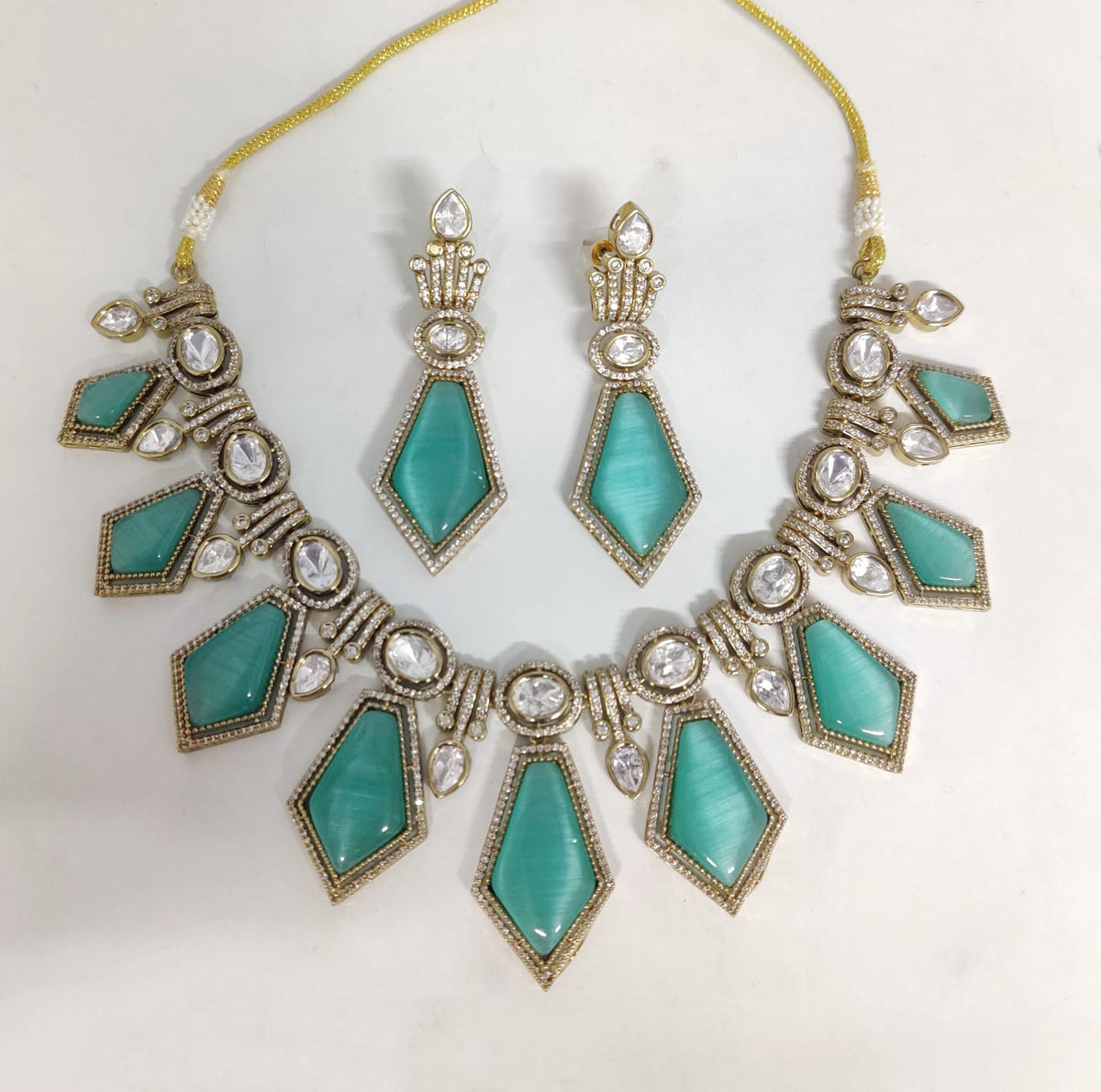 ZF Collection Festive Wear Polki Kundan Stone Necklace Set 