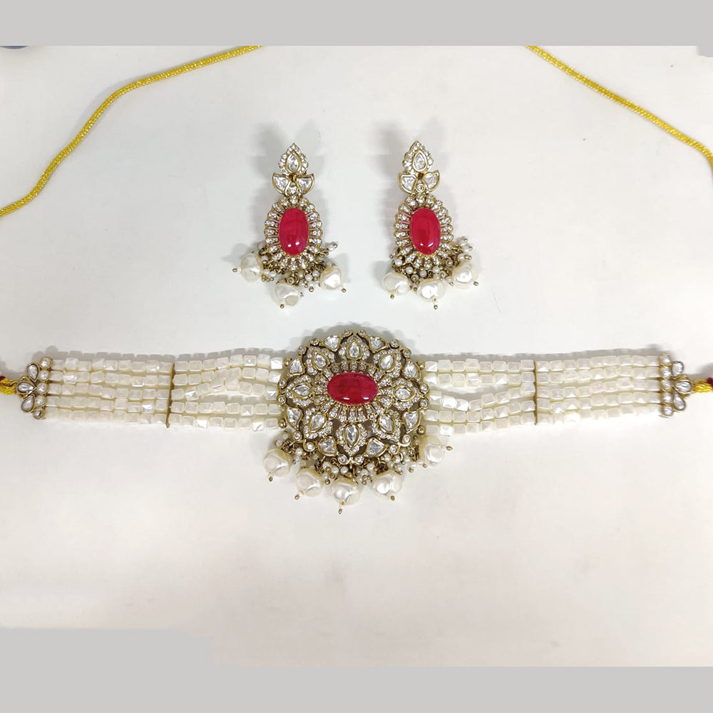 ZF Collection Festive Wear Polki Kundan Stone And Pearl Choker Necklace Set 