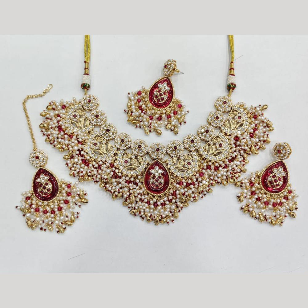 ZF Collection Festive Wear Polki Kundan Stone And Pearl Necklace Set