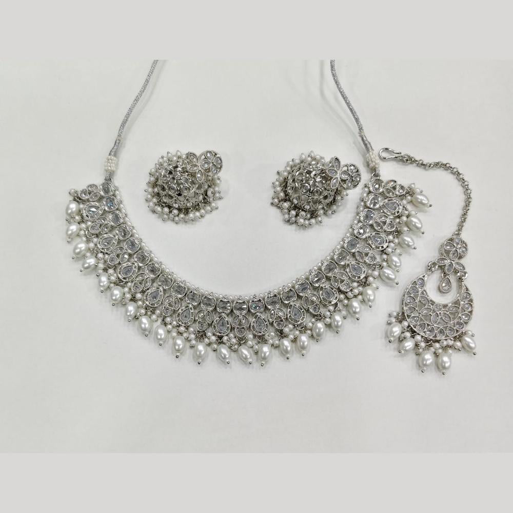 ZF Collection Glamorous Crystal Stone And Beads Necklace Set 