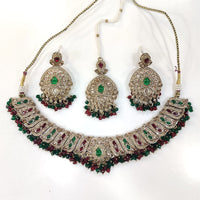 ZF Collection Glamorous Crystal Stone And Pearl Necklace Set