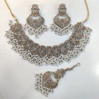ZF Collection Glamorous Crystal Stone And Pearl Necklace Set