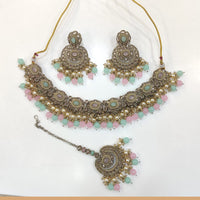 ZF Collection Glamorous Crystal Stone And Pearl Necklace Set