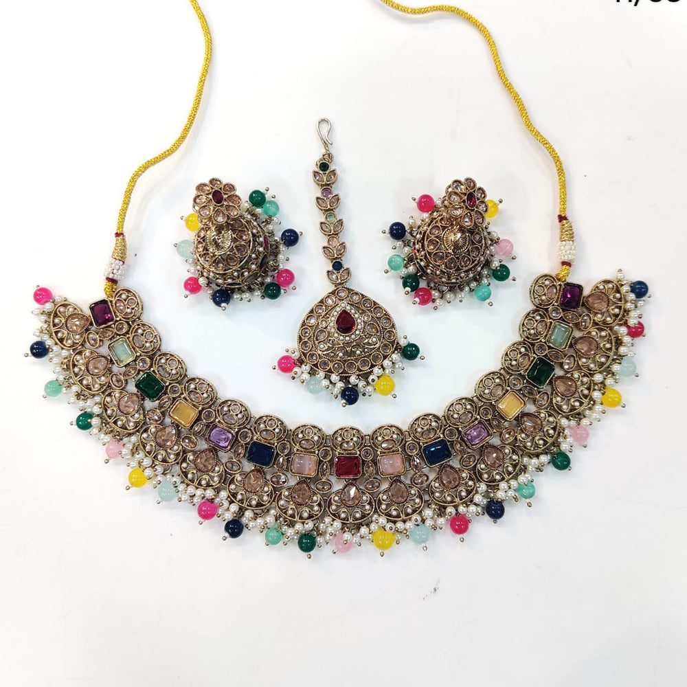 ZF Collection Glamorous Crystal Stone And Pearl Necklace Set