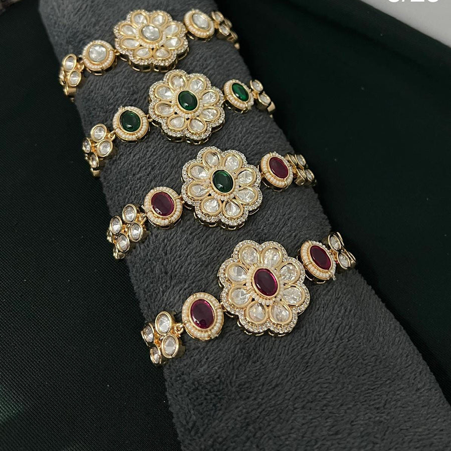ZF Collection Designer Polki Kundan Stone And Pearl Bracelet