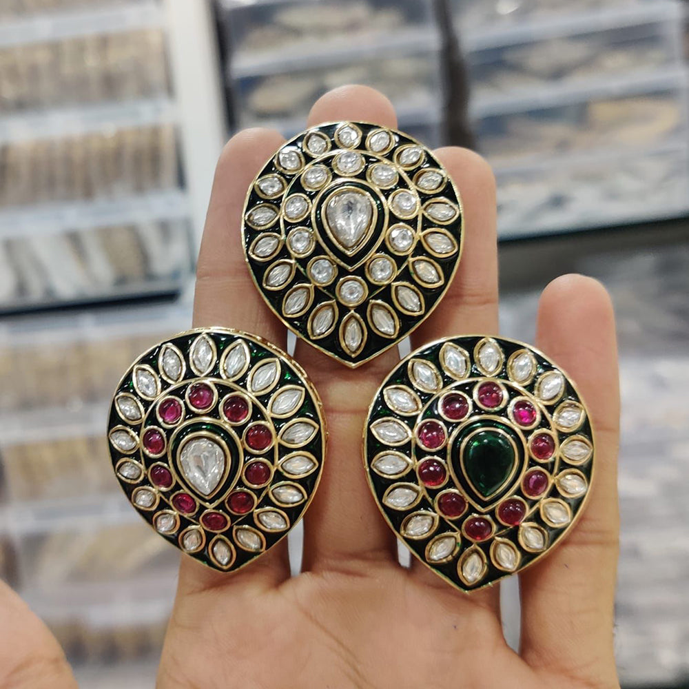 Ridhi Art Jewellery Traditional Pota Stone Meenakari Finger Ring