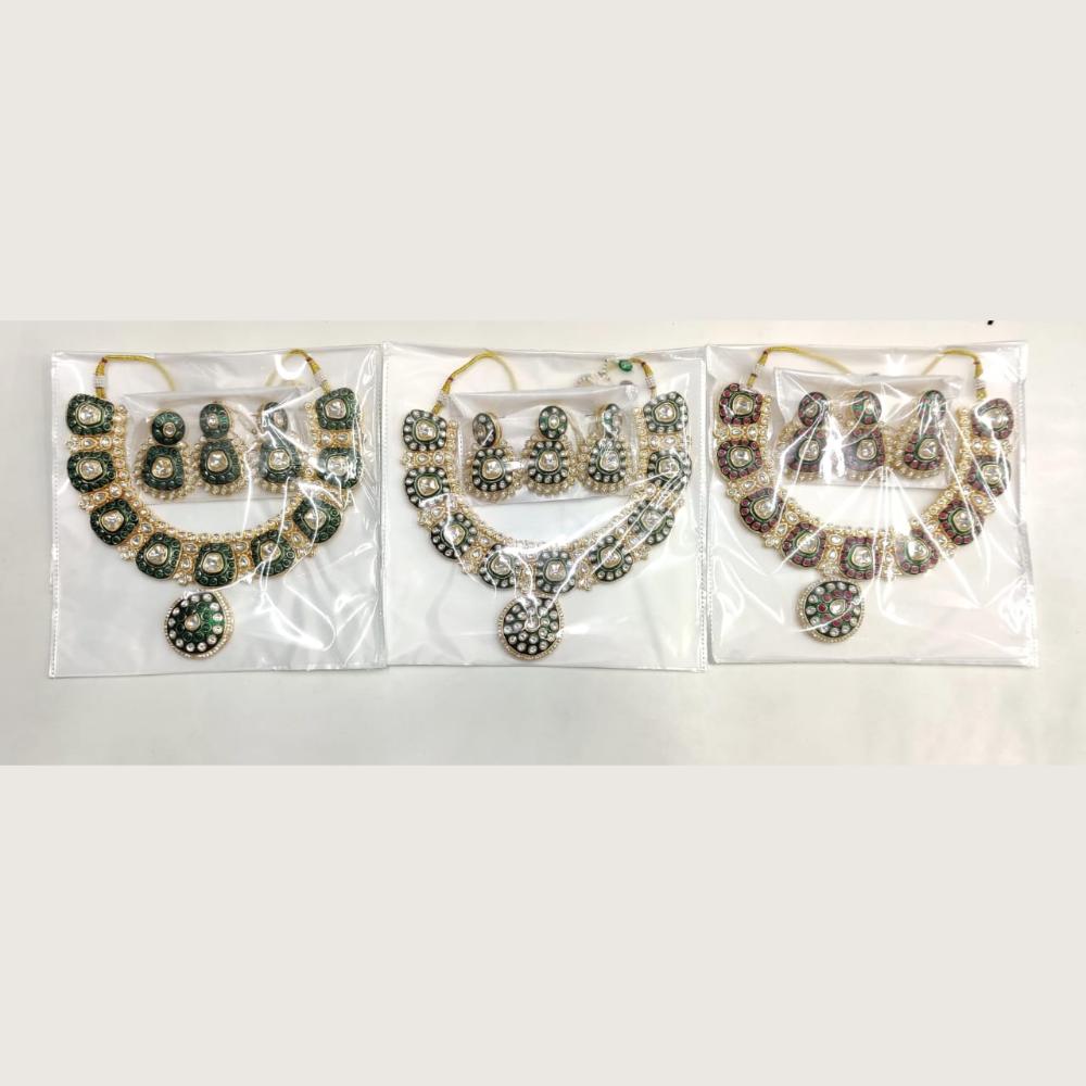 Ridhi Art Jewellery Luxury Pota Stone meenakari Necklace Set