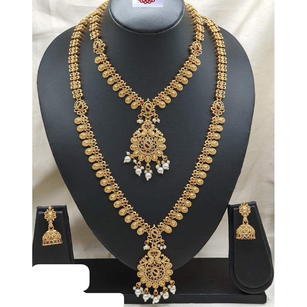 Ridhi Art Jewellery Classic Pota Stone And Beads Statement Double Necklace Set